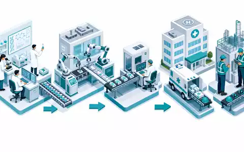 Drägerwerk AG & Co. KGaA isometrische Wertschöpfungskette Forschung Produktion Krankenhaus Sicherheitsanwendung DE0005550636 - Foto: THN