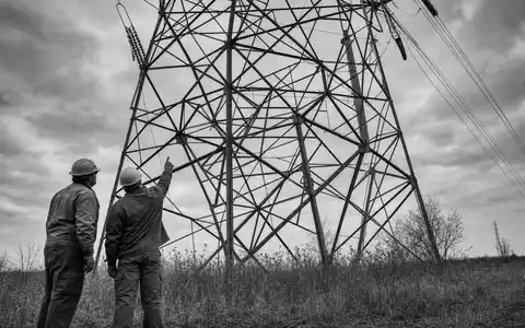 DTE Energy Co. Techniker inspizieren gemeinsam einen Hochspannungsmast in Michigan, US2333311072 Stromnetz - Foto: THN
