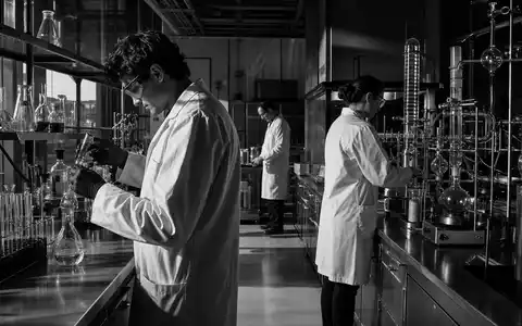 DuPont de Nemours ISIN US26614N1028 Forscher in schwarz weiss Reportage im Chemielabor aufgenommen - Foto: THN