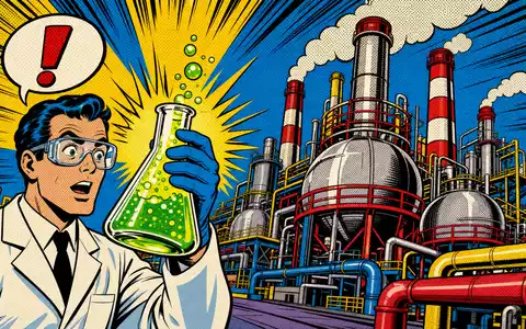 DuPont de Nemours ISIN US26614N1028 Pop Art Comic mit Chemiker und Fabrik im Lichtenstein Stil - Foto: THN