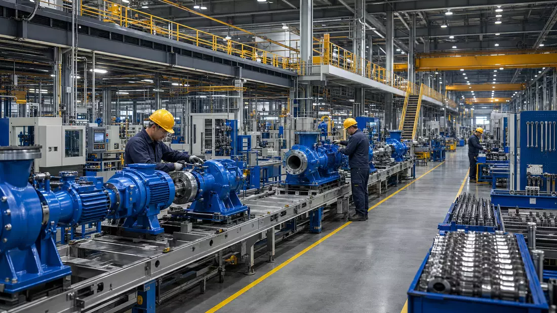 Industrielle Maschinenfertigung Dover Corp. – Pumpen und Anlagen in moderner Fabrik