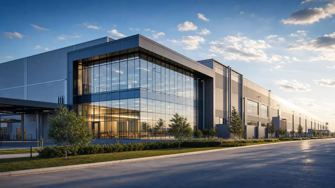Architektur-Render Industrieanlage Dover Corp. – modernes Fertigungsgebäude