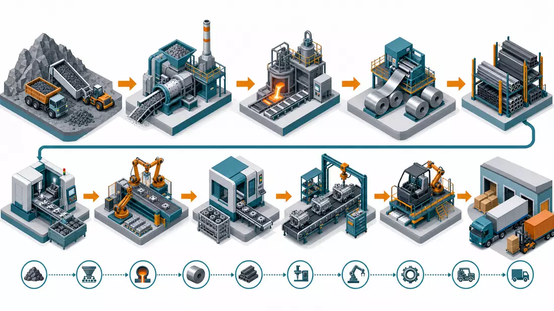 Isometrische Wertschöpfungskette Maschinenbau Dover Corp. – Prozessdiagramm