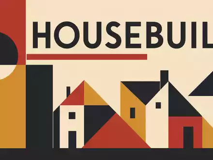 Bauhaus-Poster mit Sektor-Schriftzug HOUSEBUILD symbolisiert Branche von Barratt Developments plc, ISIN GB0000811801, britischer Wohnungsbau - Foto: THN