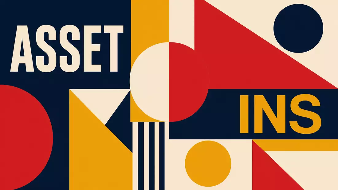 Geometrisches Bauhaus-Poster mit Kreisen, Dreiecken und den Wörtern ASSET und INS