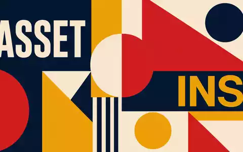 Bauhaus-Poster mit ASSET und INS Schriftzügen visualisiert Sektor von M&G plc, ISIN GB00B03MM408, geometrisch abstrakt - Foto: THN