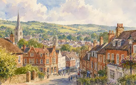 Aquarellmalerei einer englischen Marktstadt illustriert das Umfeld von Taylor Wimpey plc, ISIN GB0008782301, künstlerisch - Foto: THN
