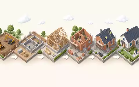 Isometrische 3D-Grafik der Wertschöpfungskette veranschaulicht den Bauprozess von Taylor Wimpey plc, ISIN GB0008782301, strukturiert - Foto: THN