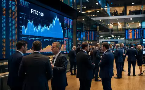 Börsen-Editorial zeigt Handelssaal mit FTSE-100-Charts, relevant für Burberry Group plc, ISIN GB0031743007, London - Foto: THN