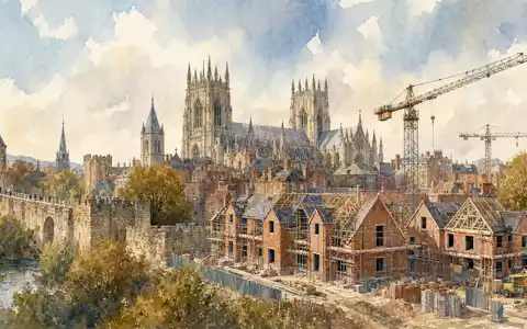 Aquarell-Ansicht von York symbolisiert Persimmon plc GB0030927254, britischer Entwickler mit Hauptsitz in dieser Stadt - Foto: THN
