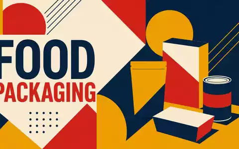 Viscofan S.A. ES0184262212 zeigt geometrisches Bauhaus-Poster mit Formen und Schriftzug FOOD PACKAGING in leuchtenden Farben - Foto: THN