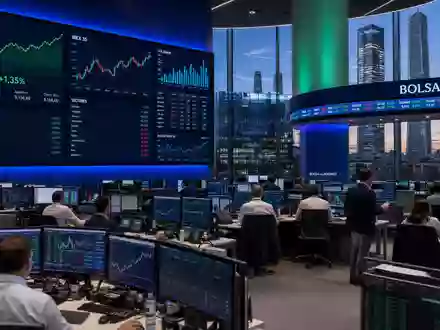 Viscofan S.A. ES0184262212 zeigt professionelles Börsen-Editorial mit Trading-Screens der Bolsa de Madrid und Verpackungsbranchen-Charts - Foto: THN