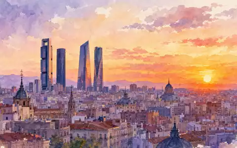 Aquarellmalerei der Madrider Skyline symbolisiert den Sitz von Acerinox S.A. (ISIN ES0132105018) nahe IBEX 35 - Foto: THN