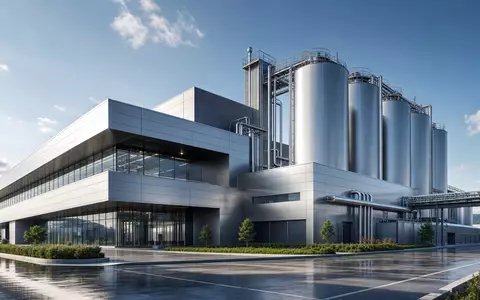 Architektur-Render einer modernen Edelstahlfabrik zeigt die Produktionsanlagen von Acerinox S.A. (ISIN ES0132105018) im Detail - Foto: THN