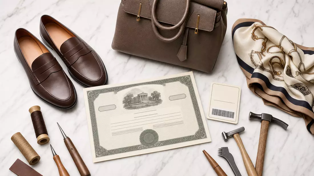 Flatlay Luxus-Lederaccessoires Aktien Salvatore Ferragamo S.p.A. IT0004712375