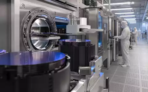 ASM International N.V. (NL0000334118) zeigt Reinraum mit ALD-Prozesskammern, Wafer-Handling-Robotern und Technikern in Schutzkleidung - Foto: THN