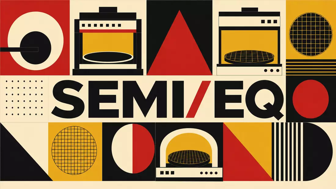 Bauhaus-Poster mit geometrischen Formen und Schriftzug SEMI/EQ
