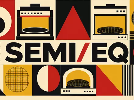 ASM International N.V. (NL0000334118): geometrisches Bauhaus-Poster mit Sektor-Kürzel SEMI/EQ und stilisierten Prozesskammer-Formen dargestellt - Foto: THN