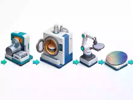ASM International N.V. (NL0000334118): isometrische 3D-Grafik der Wertschöpfungskette von Siliziumbarren bis fertigem Chip - Foto: THN
