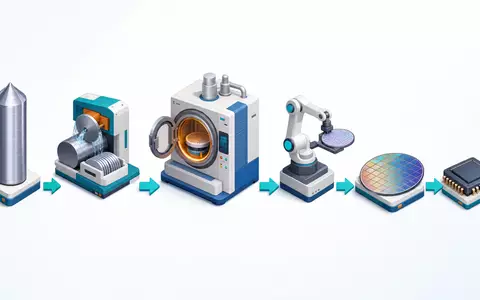 ASM International N.V. (NL0000334118): isometrische 3D-Grafik der Wertschöpfungskette von Siliziumbarren bis fertigem Chip - Foto: THN