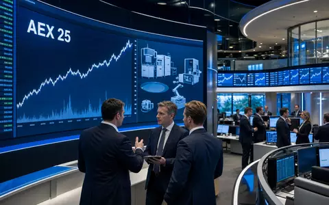 ASM International N.V. (NL0000334118): Börsen-Editorial zeigt Trading-Floor mit AEX 25-Charts und Halbleiteranlagen-Icons auf Bildschirmen - Foto: THN