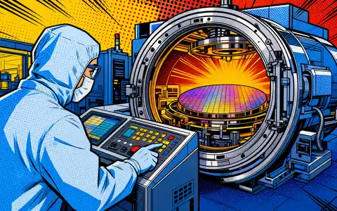 ASM International N.V. (NL0000334118): farbiges Pop-Art-Comic zeigt einen Techniker an leuchtender Halbleiter-Prozesskammer mit Wafer - Foto: THN