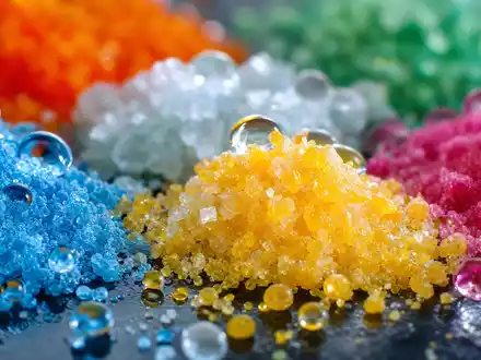 Makroaufnahme farbiger Chemiegranulate veranschaulicht Produktvielfalt von IMCD N.V., ISIN NL0010801007, in extremer Nahansicht - Foto: THN