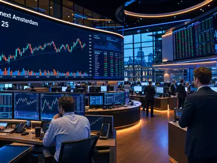 Börsen-Editorial zeigt Handelsraum mit Euronext Amsterdam Charts, Notierung von IMCD N.V., ISIN NL0010801007 - Foto: THN