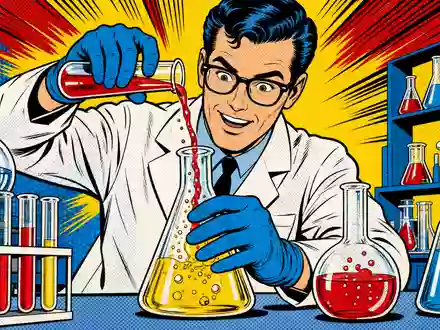 Pop-Art-Comic mit Chemielabor-Szene interpretiert kreativ die Branche von IMCD N.V., ISIN NL0010801007, in bunter Comic-Optik - Foto: THN