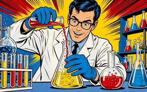 Pop-Art-Comic mit Chemielabor-Szene interpretiert kreativ die Branche von IMCD N.V., ISIN NL0010801007, in bunter Comic-Optik - Foto: THN
