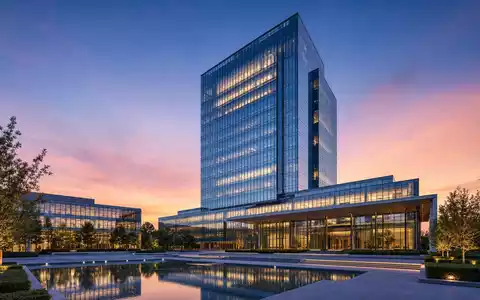 Architektur-Render eines glÀsernen Firmensitzes visualisiert Aegon N.V., ISIN NL0000303709, als modernen Versicherungs- und Vermögensverwalter - Foto: THN