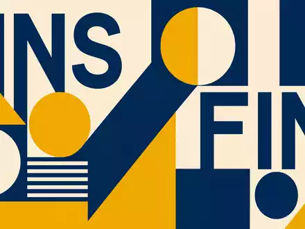 Bauhaus-Poster mit Sektor-KĂŒrzeln INS und FIN symbolisiert Aegon N.V., ISIN NL0000303709, geometrisch abstrahiert und markenfrei - Foto: THN