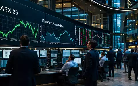 Börsen-Editorial vom Trading-Floor mit AEX 25 reprÀsentiert Aegon N.V., ISIN NL0000303709, gelistet an Euronext Amsterdam - Foto: THN