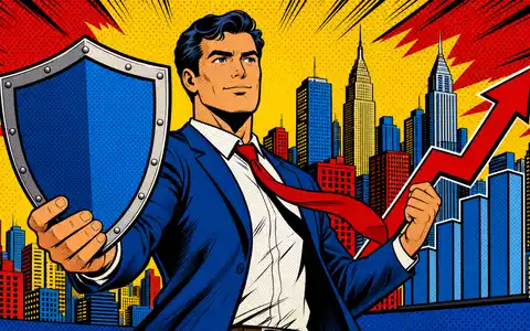 Pop-Art-Comic mit Schild und Wachstumspfeil symbolisiert Aegon N.V., ISIN NL0000303709, Zeichen für Sicherheit und Erfolg - Foto: THN