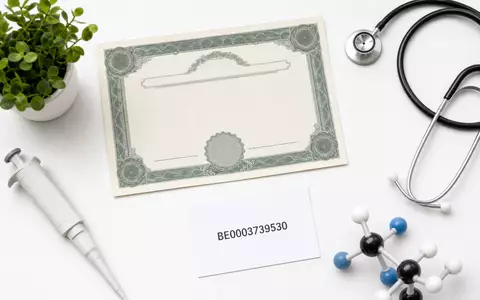 UCB S.A. mit ISIN BE0003739530 als Flatlay: Aktienzertifikat, ISIN-Karte, Molekülmodell und Laborutensilien arrangiert - Foto: THN