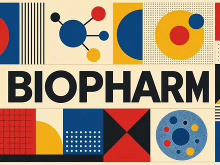 UCB S.A., ISIN BE0003739530, illustriert als geometrisches Bauhaus-Poster mit Sektor-Kürzel BIOPHARM und Molekülformen - Foto: THN
