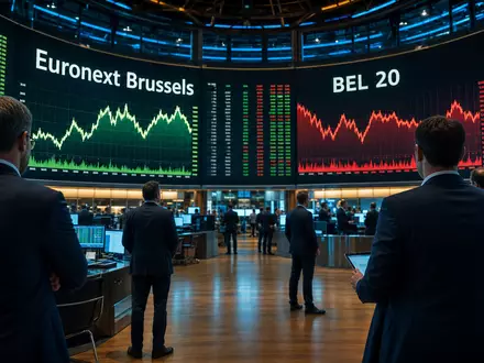 UCB S.A. (BE0003739530) im Börsen-Editorial: Trading-Floor mit Euronext Brussels und BEL 20 Kursanzeigen - Foto: THN