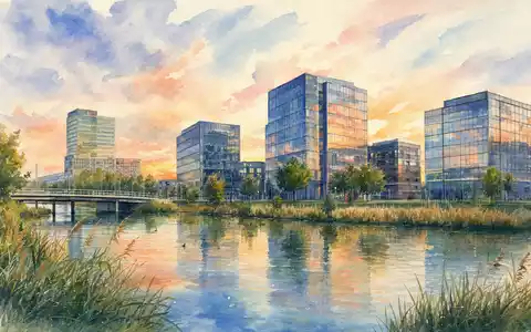 Randstad N.V. (NL0000379121) wird als sanftes Aquarell einer modernen Bürolandschaft in Diemen dargestellt - Foto: THN