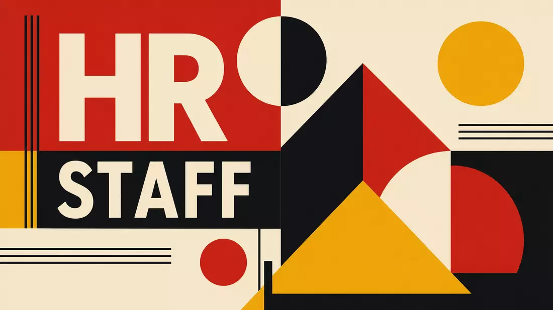 Geometrisches Bauhaus-Poster mit Farbblöcken und den Buchstaben HR und STAFF