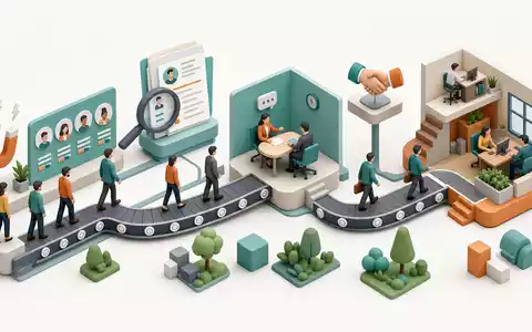 Randstad N.V. (NL0000379121) illustriert isometrisch den gesamten Personalvermittlungsprozess von der Kandidatensuche bis zum Arbeitsplatz - Foto: THN