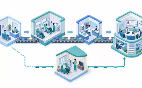 Isometrische 3D-Illustration der vollständigen Wertschöpfungskette in der Nierenversorgung von DaVita Inc. US23918K1088 - Foto: THN