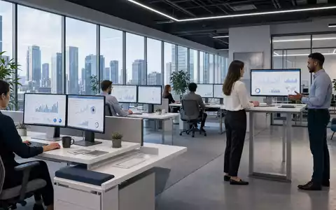 Dayforce Inc. betreibt ein modernes HCM Büro mit Mitarbeitern an Dashboards in Minneapolis ISIN US23920P1093 - Foto: THN