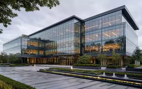 Dayforce Inc. modernes Glasgebäude als Firmenhauptsitz im fotorealistischen Architektur Render ISIN US23920P1093 - Foto: THN