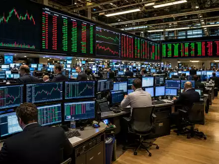 Dayforce Inc. NYSE Handelsparkett mit Kursmonitoren und Sektor Charts für HR Software Aktie US23920P1093 - Foto: THN