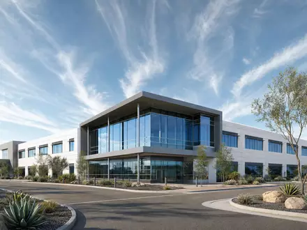Deckers Outdoor Corp. modernes Firmengebäude in Goleta Kalifornien mit Glasfassade Architektur-Render US2441991054 - Foto: THN