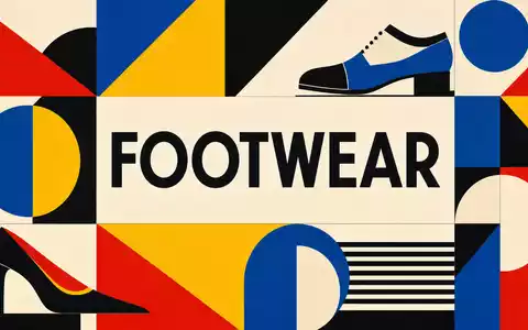Deckers Outdoor Corp. geometrisches Bauhaus-Poster mit großem FOOTWEAR-Schriftzug in kräftigen Primärfarben US2441991054 - Foto: THN