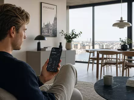 Junger Anleger prüft Sparplan-App; Avanza Bank Holding AB (ISIN SE0012454072) ist Schwedens Sparplattform - Foto: THN
