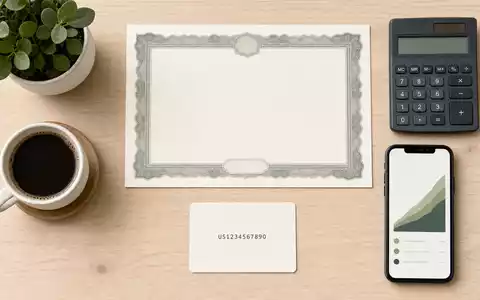 Flatlay mit Aktienzertifikat und ISIN-Karte symbolisiert Sparen; Avanza Bank Holding AB nutzt ISIN SE0012454072 - Foto: THN