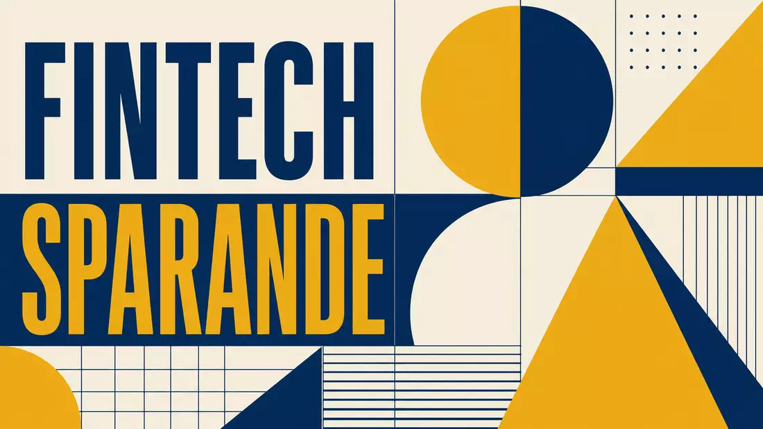Bauhaus-Poster mit geometrischen Formen und den Wörtern Fintech und Sparande