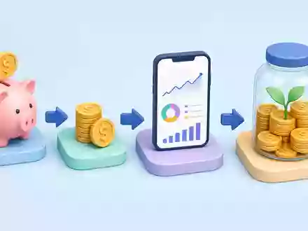 Isometrische 3D-Grafik zeigt Sparprozess bis Fonds; Avanza Bank Holding AB (ISIN SE0012454072) digitalisiert diesen Ablauf - Foto: THN